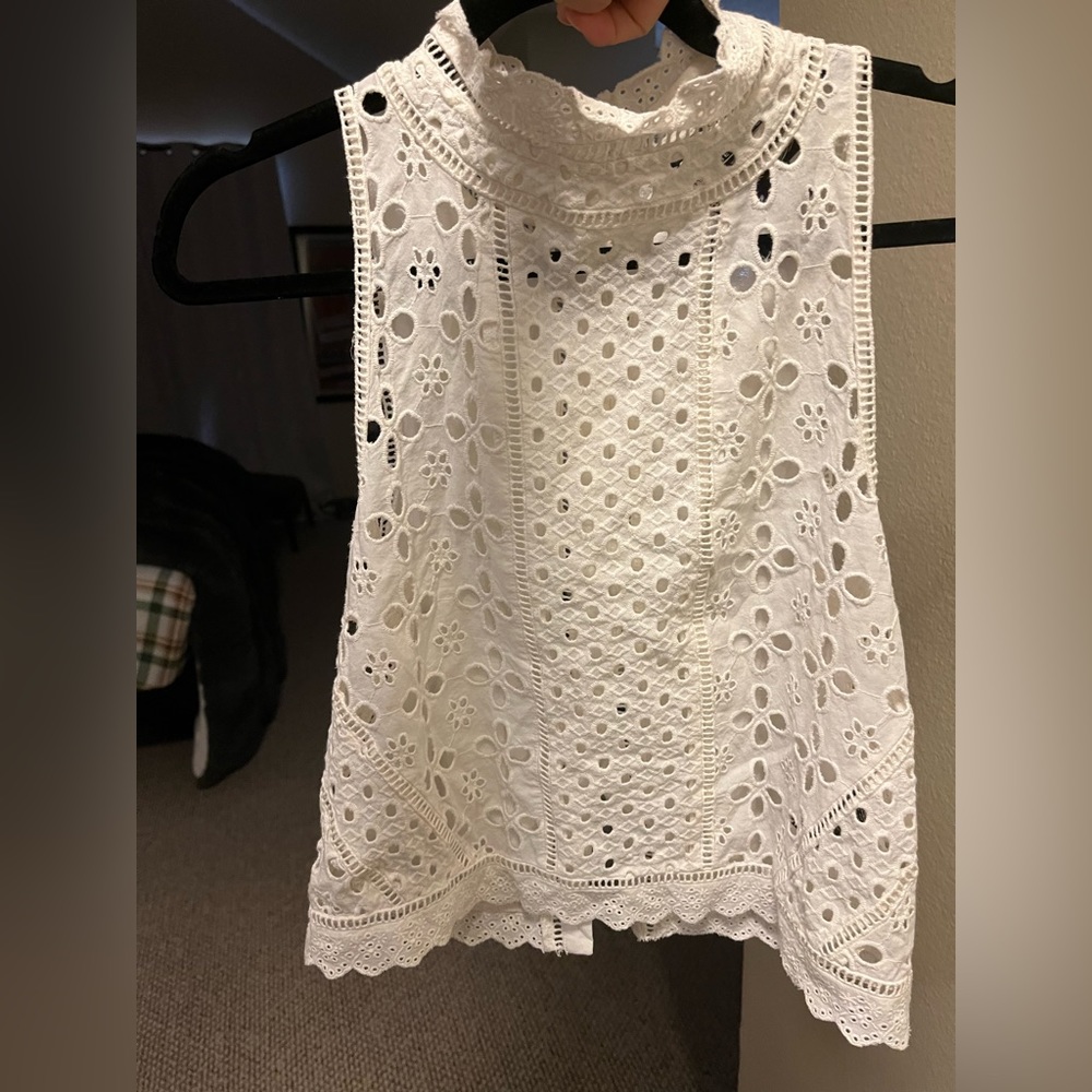 Anthropologie white eyelet embroidery top